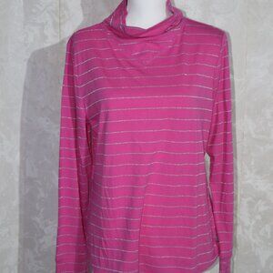 T by Talbots Petite XL/P Hot Pink Silver Stripe Cowl Neck Pullover Top